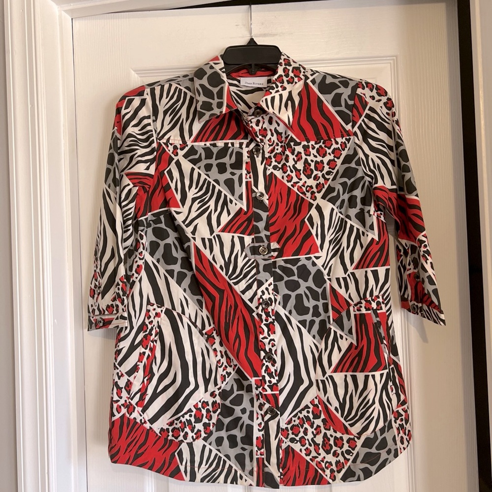 Joan Rivers Animal Print Button Down Blouse Xs - image 1